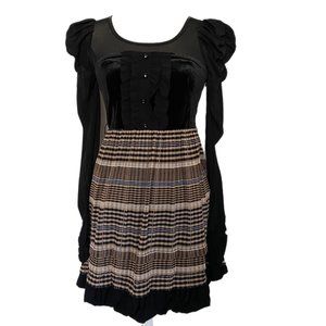 JORPOSE JORYAH Black Sheer Ruched Sleeve Ruffle Velvet Front Plaid Mini Dress M